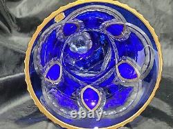 Bohemie Moser Cobalt Blue Cut De Classer La Main De Vase Paint Roses & Gold Stunning
