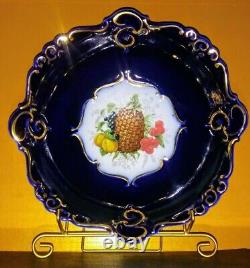 Bol cobalt bleu doré avec ensemble de 7 petites assiettes peintes à la main, Porfin Cluj Napoca