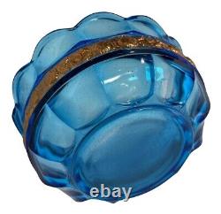 Bol de cristal bleu cobalt vintage avec détails de fleurs dorées