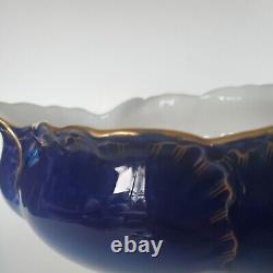 Bol ovale Limoges bleu cobalt avec 3 bordures dorées L 11