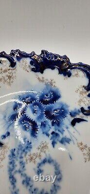 Bol plat en porcelaine rare RS Prussia art nouveau bleu cobalt blanc et doré, marqué. 1900 05