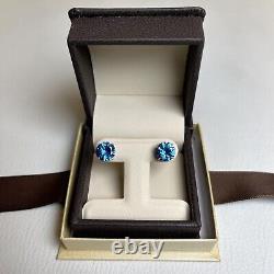 Boucles d'oreilles clous ronds bleus fantaisie de 4 TCW en diamants synthétiques, en or massif 14 carats