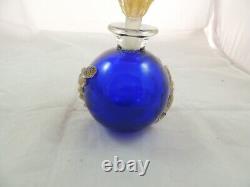 Bouteille de parfum en verre d'art italien Seguso Murano bleu cobalt et or