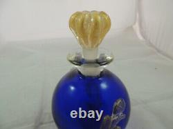 Bouteille de parfum en verre d'art italien Seguso Murano bleu cobalt et or