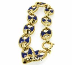 Bracelet Vintage Années 70 En Or Massif 18 Carats Avec Émail Bleu Cobalt