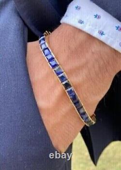 Bracelet de tennis pour hommes en saphir simulé de 8 ct à taille princesse en or jaune 14k