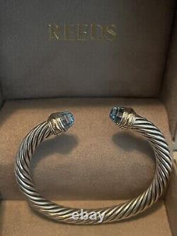 Bracelet en argent sterling David Yurman avec topaze bleue et or, taille petit de 8mm