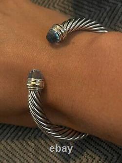 Bracelet en argent sterling David Yurman avec topaze bleue et or, taille petit de 8mm