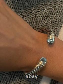 Bracelet en argent sterling David Yurman avec topaze bleue et or, taille petit de 8mm