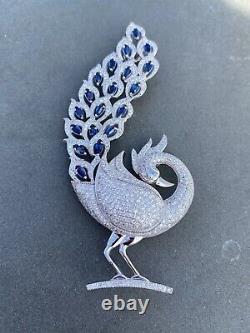 Broche épingle à paon en saphir créé en laboratoire de coupe marquise de 3 carats plaqué or blanc 14 carats