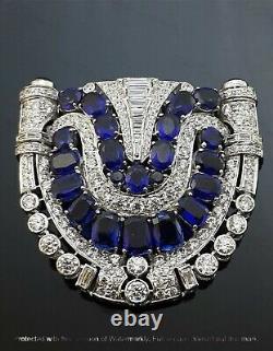 Broche épingle avec saphir bleu créé en laboratoire de coupe émeraude/ovale de 3 carats, plaqué or blanc 14 carats