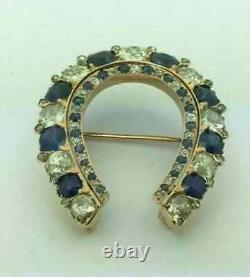 Broche épingle pour femme avec saphir bleu créé en laboratoire de 3 carats rond, plaqué or jaune 14 carats