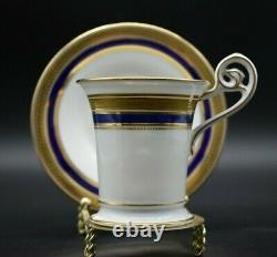 Caudon Anglais Empire Style Cobalt Bleu & Or Encroûté 4 Tea Cup Set (l4145)