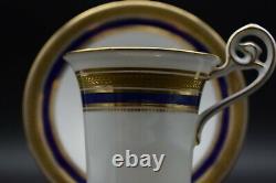 Caudon Anglais Empire Style Cobalt Bleu & Or Encroûté 4 Tea Cup Set (l4145)