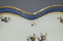 Caughley Cobalt Blue & Gold Dresden Flowers Heart / Rein Dish Circa 1775-1790