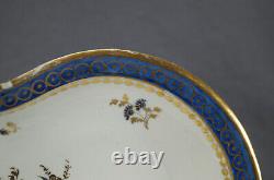 Caughley Cobalt Blue & Gold Dresden Flowers Heart / Rein Dish Circa 1775-1790