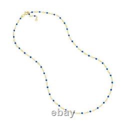 Chaîne de perles émaillées bleu cobalt de 2mm en vrai or jaune 14K de 18 pouces