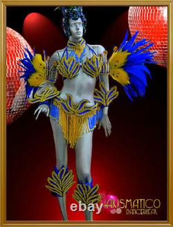 Charismano Cobalt Bleu - Golden Brazilian Rio Carnival Samba-style Costume Ensemble