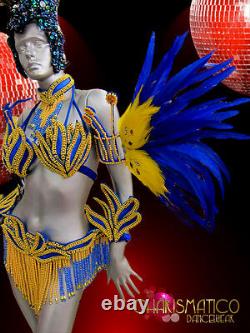 Charismano Cobalt Bleu - Golden Brazilian Rio Carnival Samba-style Costume Ensemble