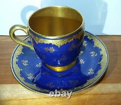 Coalport Ad-1750 Demitasse Cup & Saucer England-cobalt Blue Gold Embossed Gilt
