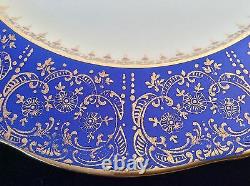 Cobalt Royal Blue Set 4 Assiettes De Dîner Chargeurs 11 Floral 22k Gold Filigre Vtg