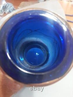 Décanter en verre antique persan bleu cobalt doré ou base de narguilé