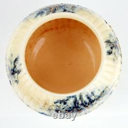 Doulton Burslem Round Vase Bowl Flow Blue Gold Détails Peints À La Main Fin Des Années 1800