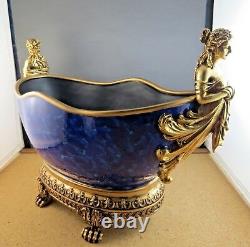 Éblouissant Cobalt Bleu Élaboré Gold Ship Prow Maiden Figurine Tête De Cercle