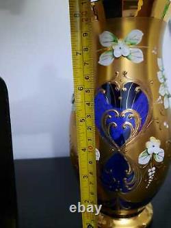 Éblouissant Egermann Bohème Tchèque Cobalt Bleu D'or Fleurs Émail Grand Vase 21cm