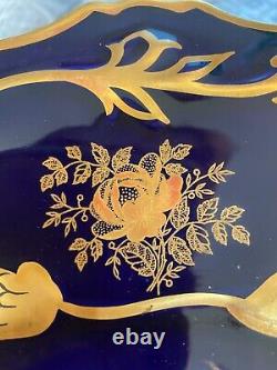 Echt Weimar Kobalt Plaque De Service Bleu/pédalier D'or Roses 12