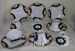 Ensemble de 12 tasses à thé et 6 soucoupes en porcelaine cobalt et or REICHENBACH Echt 6 pièces Allemagne