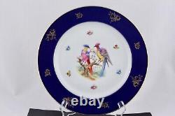 Ensemble de 5 assiettes de dîner en porcelaine de Bavière 'Bird Of Paradise' bleu cobalt avec dorure, comme neuves
