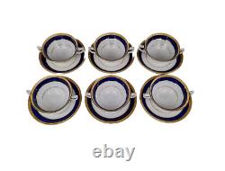 Ensemble de 6 bols à soupe en porcelaine bleue cobalt et or Antique Tiffany & Co Minton.