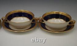 Ensemble de 8 tasses et soucoupes à soupe et crème Lenox Cobalt Gold Incrustées, vers 1910.