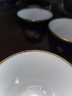 Ensemble tasse et soucoupe en porcelaine légère VTG Lichte véritable bleu cobalt et or