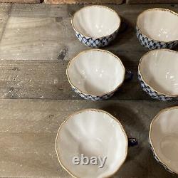 Ensemble vintage LOMONOSOV de 10 tasses à thé en porcelaine bleu cobalt et or avec soucoupe russe