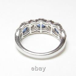 Estate 14k White Gold Natural Cobalt Blue Sapphire And Diamond Ring 0.90 Cts