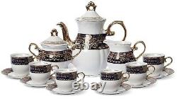 Euro Porcelain 17-pc Coffee/tea Set Pour 6 Service De Vaisselle De Luxe Avec 24k Gold