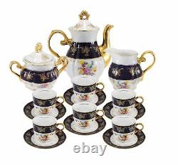 Euro Porcelain 17-pc Coffee/tea Set Pour 6 Service De Vaisselle De Luxe Avec 24k Gold