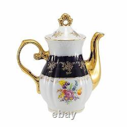 Euro Porcelain 17-pc Floral Tea Set For 6 Original Cobalt Tableware 24k Or