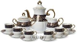 Euro Porcelaine 29-pc Dark Cobalt Blue Tea Cup Cafe Set 24k Gold Service Pour 12