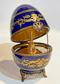 Faberge Egg Eiffel Tower Édition Limitée Cobalt Or Porcelaine Authentique Signée