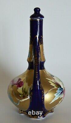 Fabuleux Cobalt Royal Nishiki Nippon Deux Poignées Bouteille / Vase Gold & Poppies