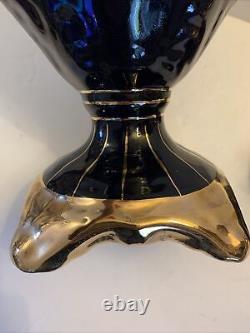 Faisans, Paons Cobalt Blue & Gold Urne Céramique à Fleurs à Manches Vase 16 VTG