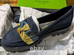 Femmes Kate Spade Leandra Lug Mocassin en Daim Bleu Blazer-Or Taille 8.0 Neuf Dans la Boîte