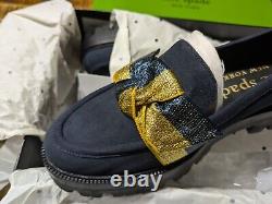 Femmes Kate Spade Leandra Lug Mocassin en Daim Bleu Blazer-Or Taille 8.0 Neuf Dans la Boîte