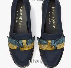 Femmes Kate Spade Leandra Lug Mocassin en Daim Bleu Blazer-Or Taille 8.0 Neuf Dans la Boîte