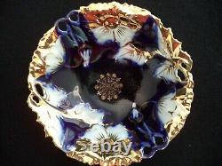Flow Bleu Porcelaine Porcelaine Ensemble Lg Bol 4 Sm Cobalt, Or Allemagne Ipf Années 1900