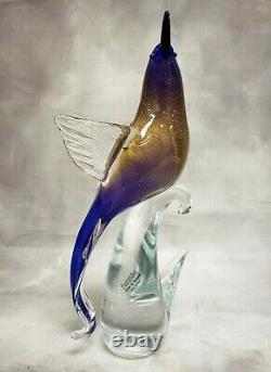 Formia Vetri DI Murano Oiseau De Paradis Open Wing 12 Cobalt Gold Glass Figurine