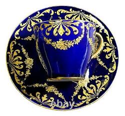 Gorgeous Antique Royal Doulton Cobalt Blue And Gold Porcelain Cup & Soucoupe A